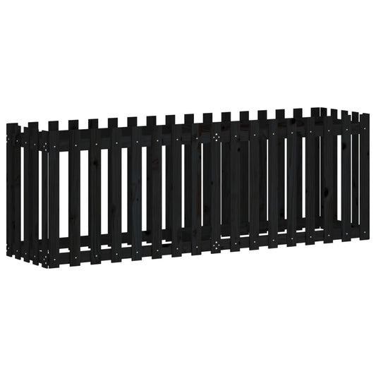 Arriate Elevado Jardín Con Valla Madera Pino Negro 200x50x70cm_0
