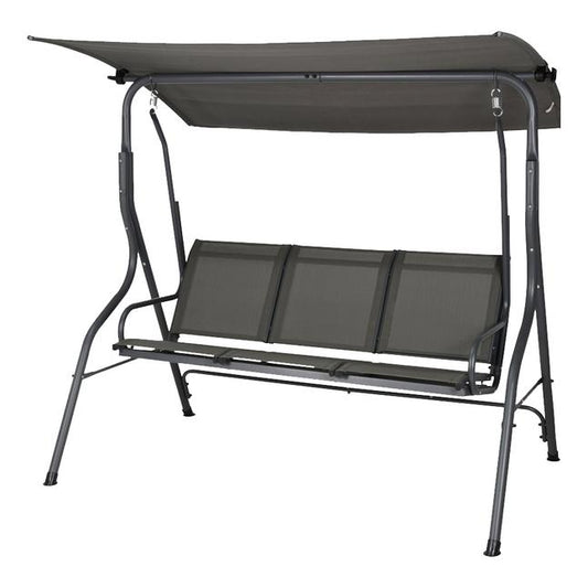Banco balancín de tres plazas con techo. Gris