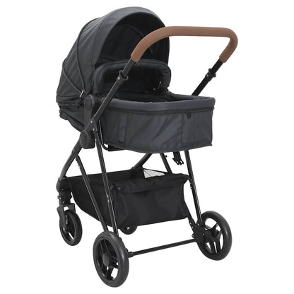 Vidaxl Cochecito De Bebé 2 En 1 De Acero Gris Antracita Y Negro_3