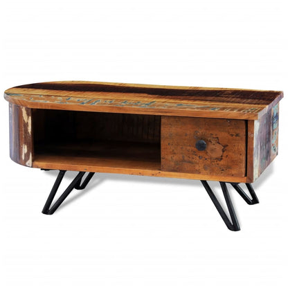 Mesa De Centro Con Patas De Hierro Madera Maciza Reciclada_1