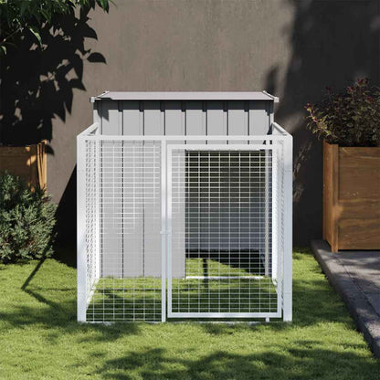 Caseta Para Perro Con Corral Gris Claro 110x201x110 Cm Acero Galvanizado_1