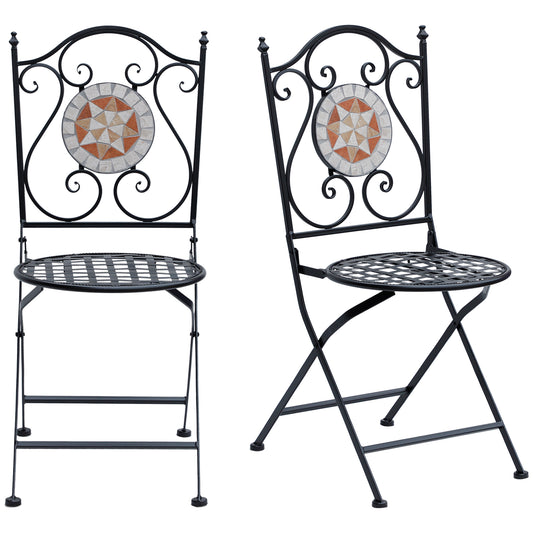 Outsunny Set De 2 Sillas Plegables De Jardín Bistro Silla Asiento Mosaico_0