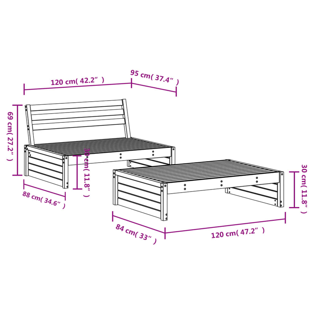 Vidaxl Juego De Muebles Jardín 2 Pzas Madera Maciza Pino Marrón Miel_2