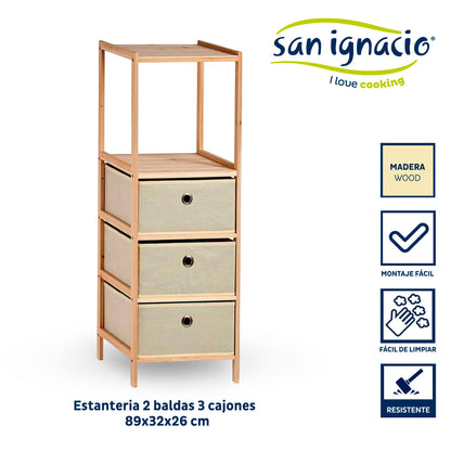 Estantería 2 Baldas + 3 Cajones Natural - Colección Kipit