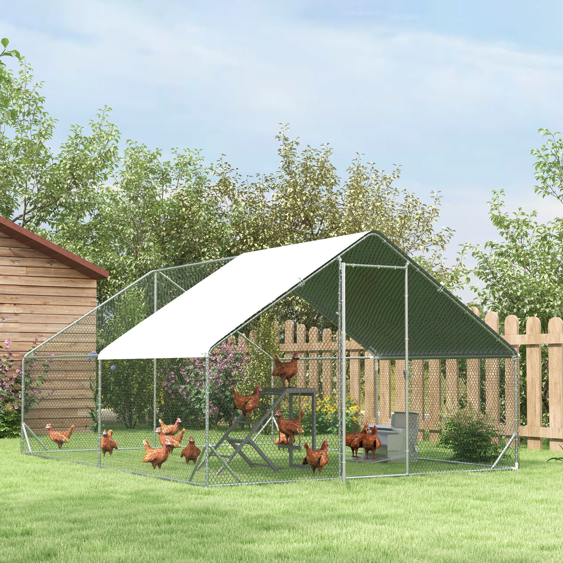 Pawhut Gallinero Para Exterior 3x4x2m Con Cubierta De Pe Y Cerradura Plata_4