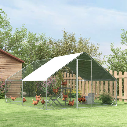 Pawhut Gallinero Para Exterior 3x4x2m Con Cubierta De Pe Y Cerradura Plata_4