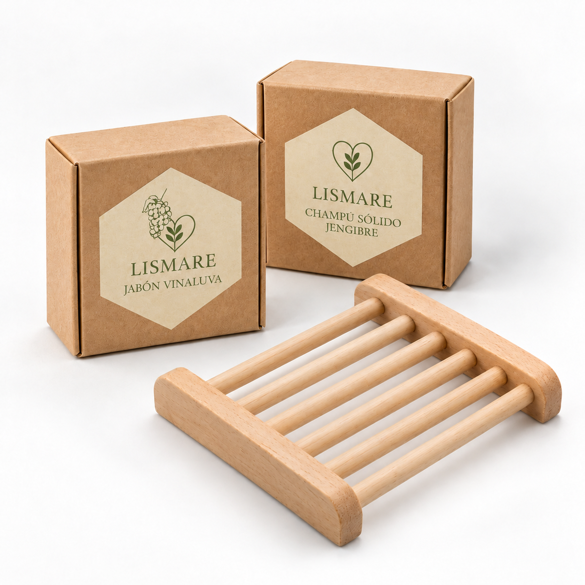 Jabonera madera de regalo + pack champú sólido jengibre + jabón sólido uva - seco, debilidad, sin brillo - Lismare_0