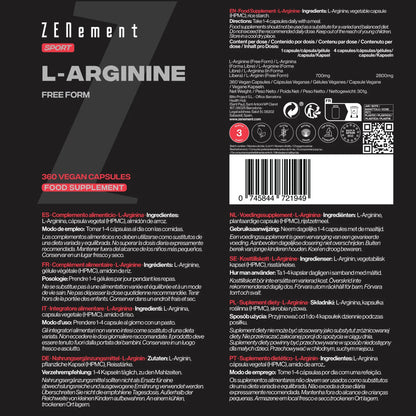 L-Arginina 700 mg Zenement 360 Cápsulas Veganas