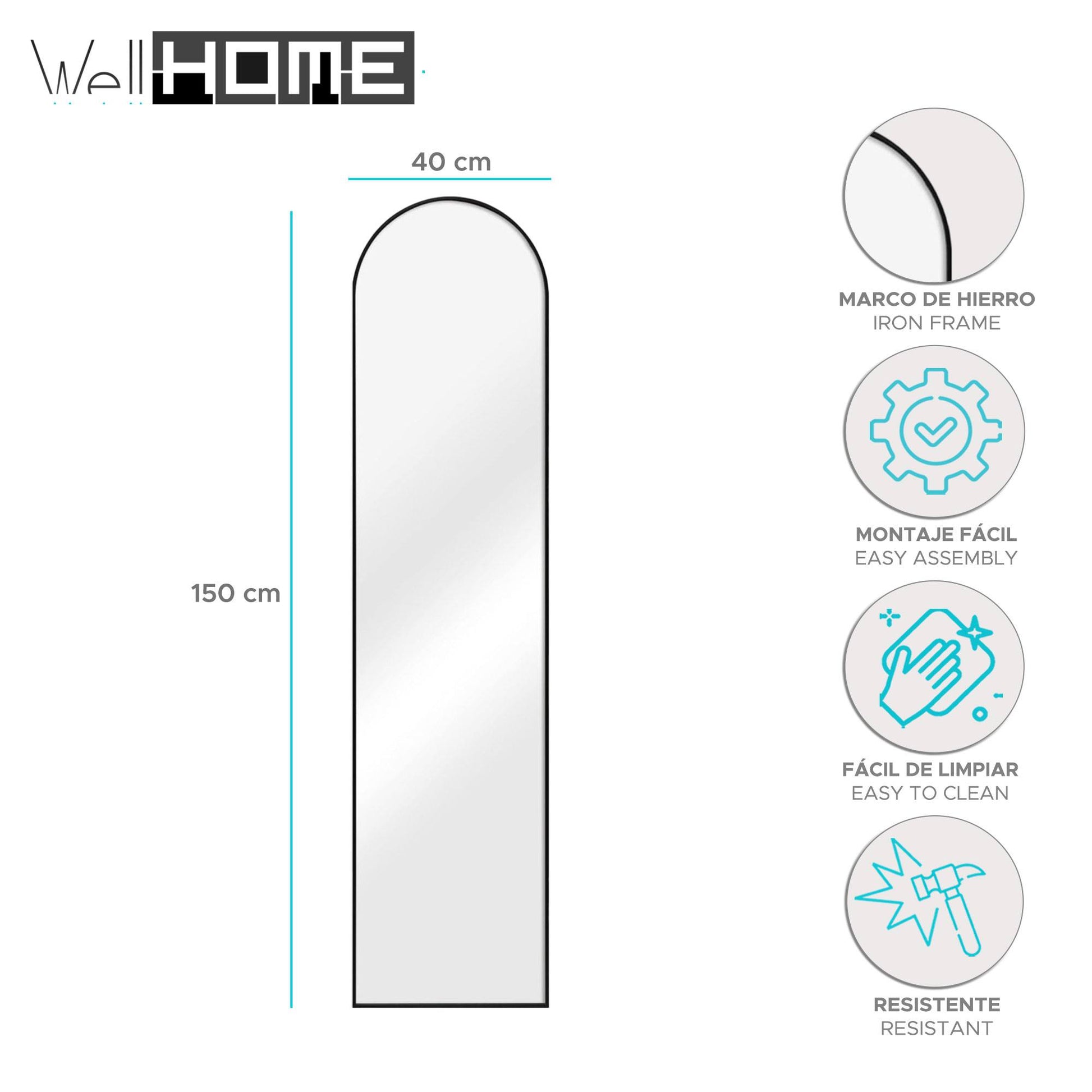 Well Home Espejo De Pie Con Forma De Arco Color Negro H.150cm