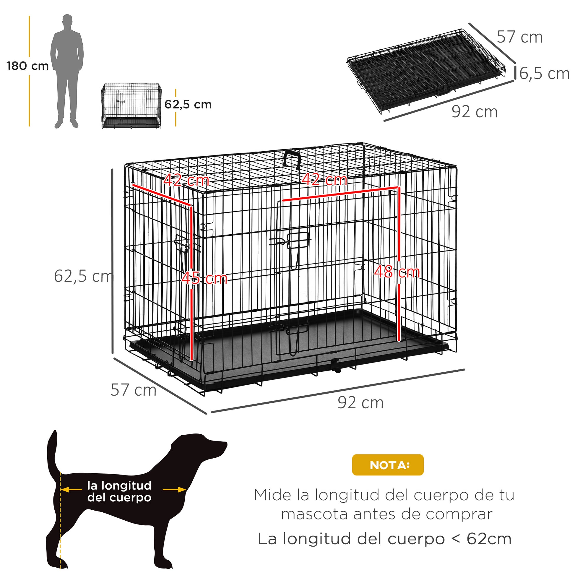 Pawhut Transportín Jaula De Transporte De Metal Para Perro 90x57,5x62 Cm Negro_2