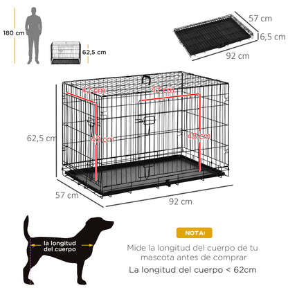 Pawhut Transportín Jaula De Transporte De Metal Para Perro 90x57,5x62 Cm Negro_2