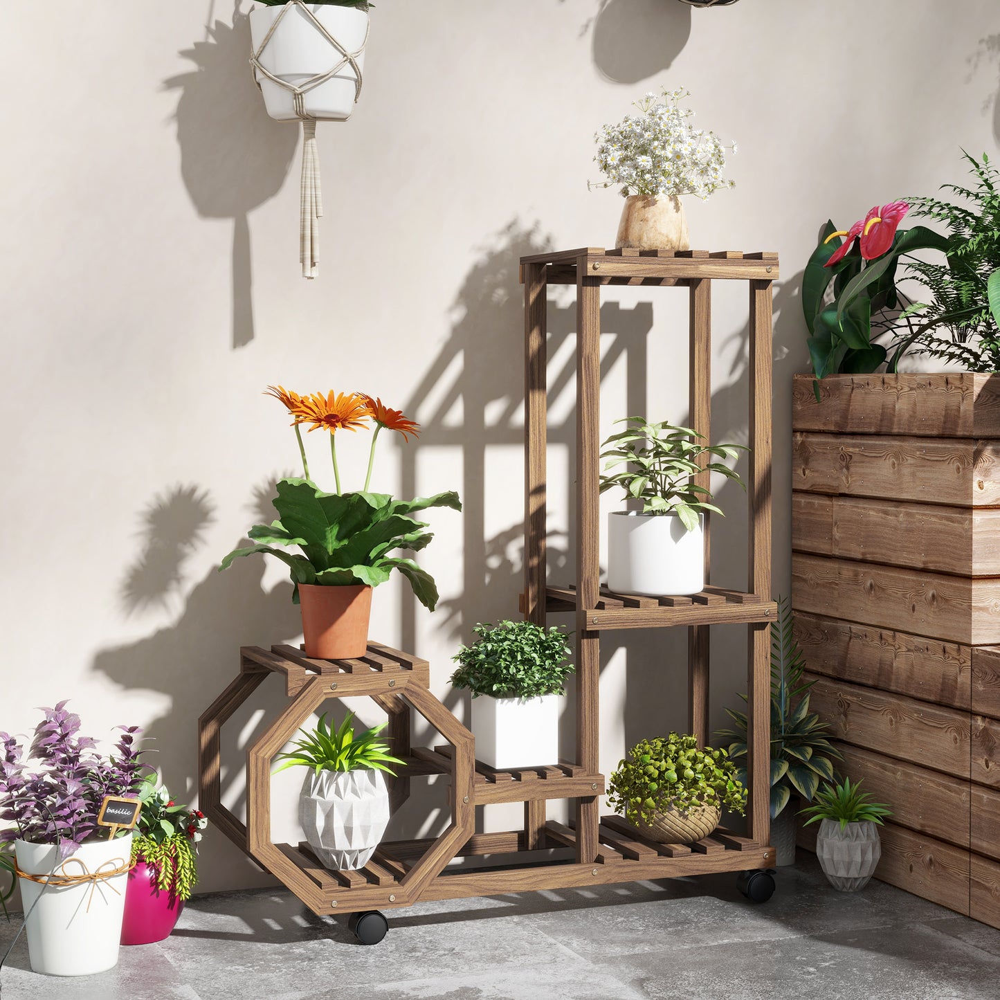 Outsunny Estantería Para Plantas De 5 Niveles 86x30x102 Cm Carbonizado_1