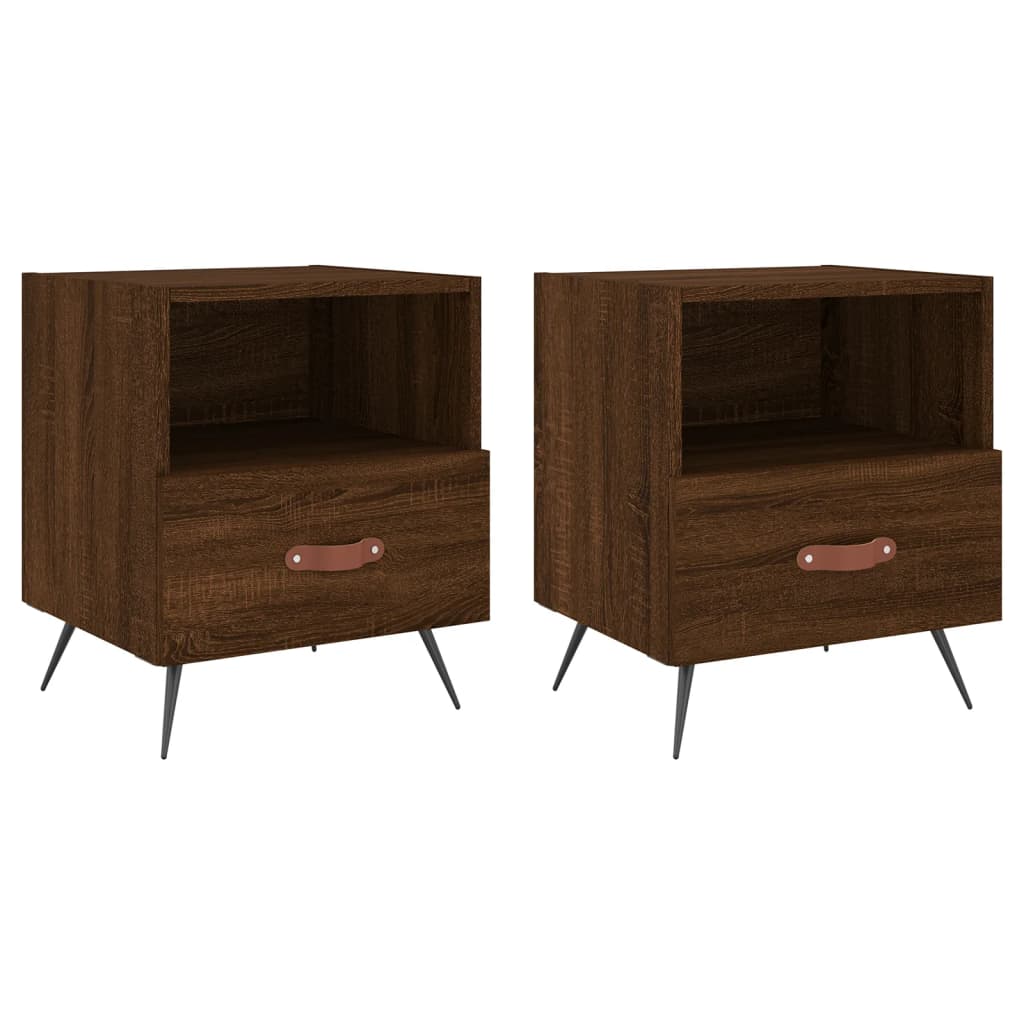 Mesita Noche 2 Uds Madera Ingeniería Marrón Roble 40x35x47,5 Cm_0