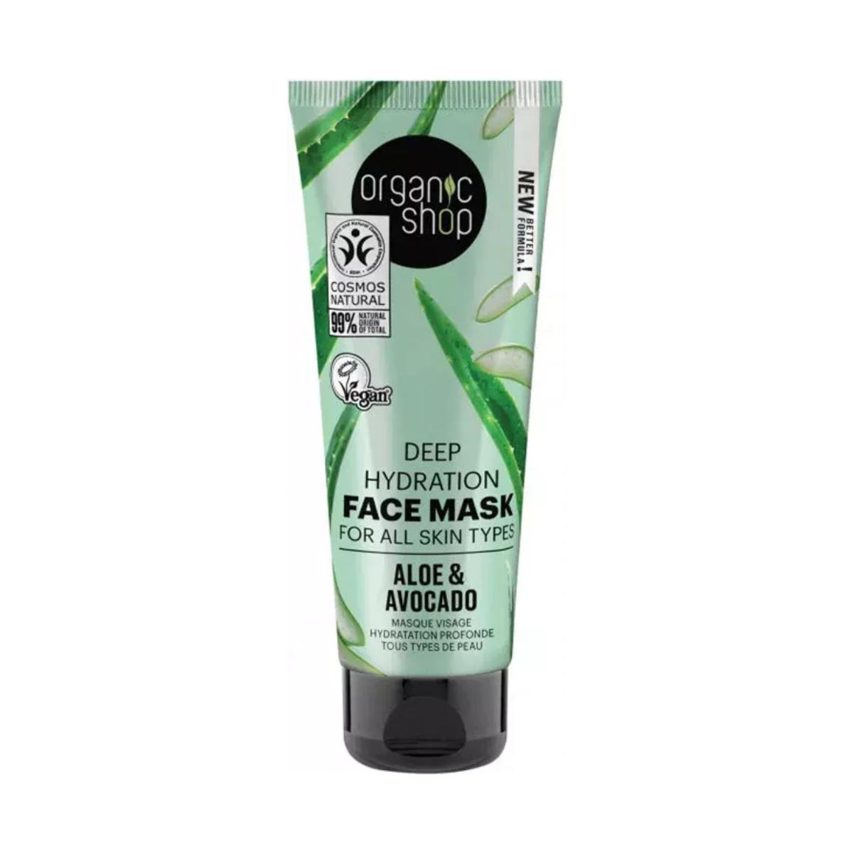 Mascarilla facial de hidratación profunda aguacate y aloe, Organic Shop 75 ml