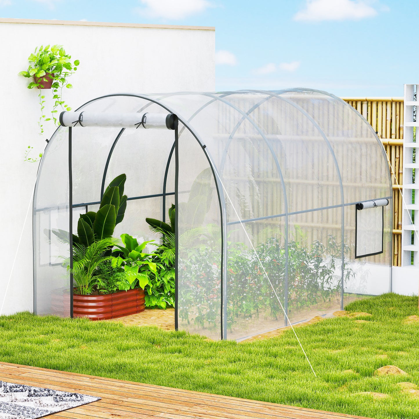 Outsunny Invernadero De Túnel 3x2x2m Con Puerta Enrollable Ventanas Transparente_4