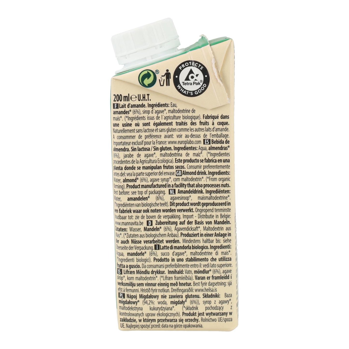 Bebida Vegetal de Almendra endulzada con Ágave BIO EcoMil 1 L