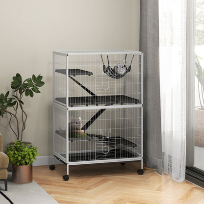 Pawhut Jaula Para Animales Pequeños De 4 Niveles Con Ruedas 80x52x128 Cm Blanco_1