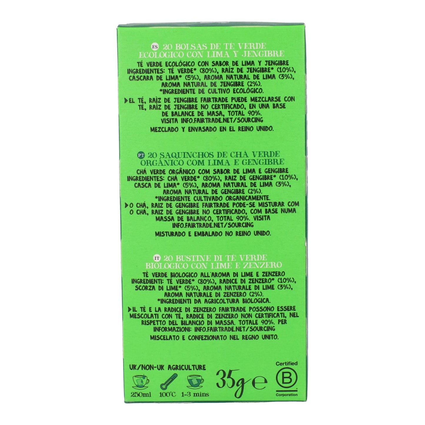 Té Verde Lima y Jengibre Bio Cupper 20 bolsitas