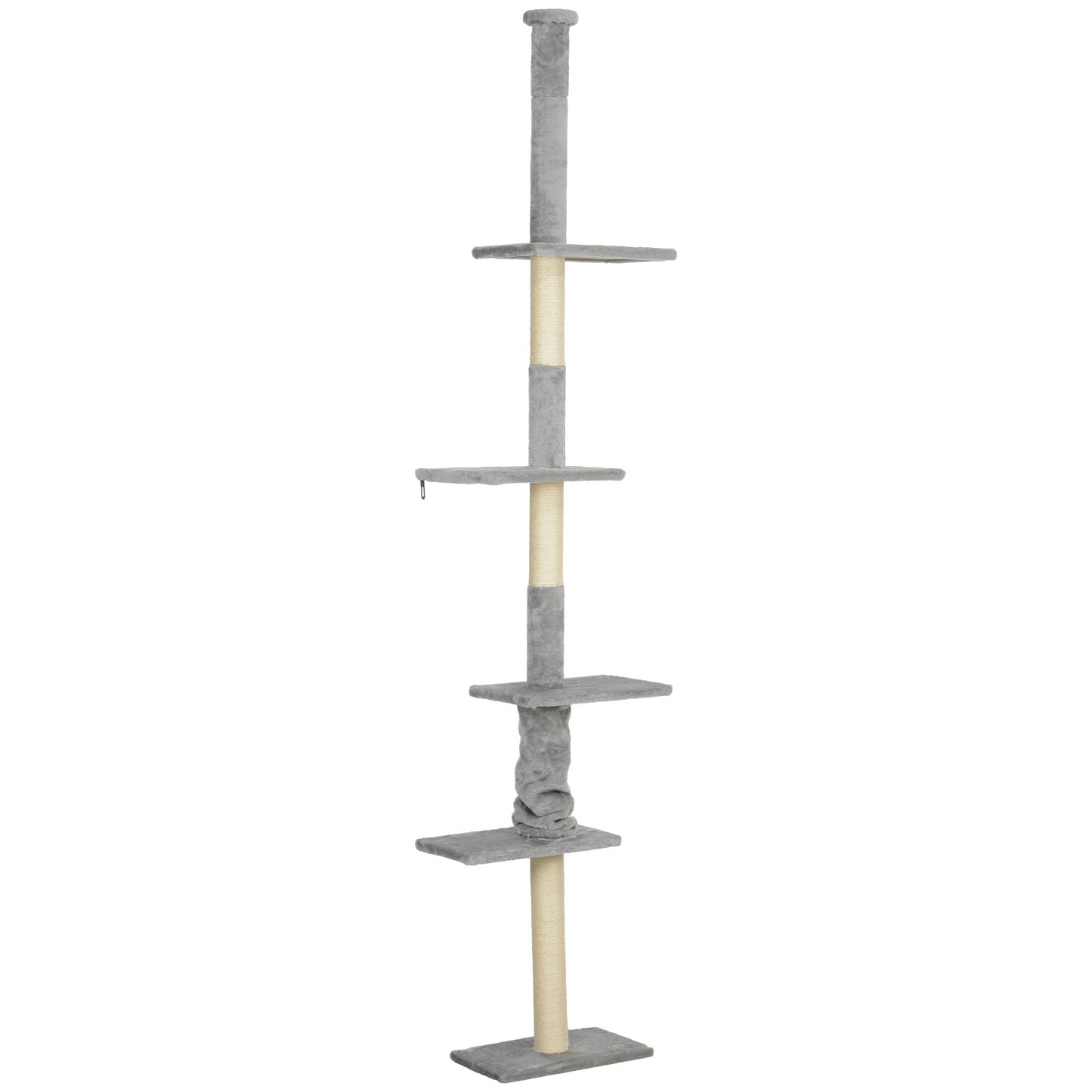 Pawhut Árbol Para Gatos De Suelo A Techo 225-275 Cm Con Plataformas Gris Claro_0