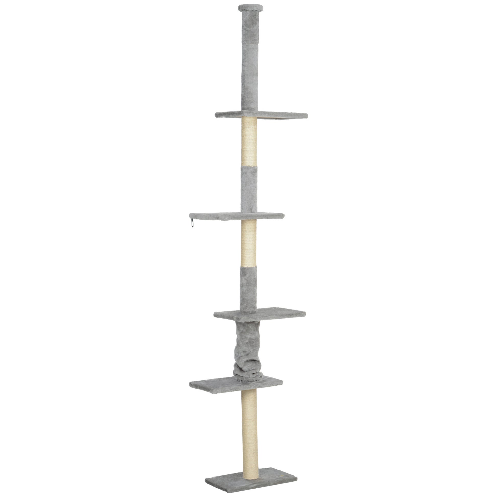 Pawhut Árbol Para Gatos De Suelo A Techo 225-275 Cm Con Plataformas Gris Claro_0