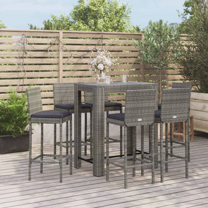 Vidaxl Mesa Y Taburetes Altos Jardín 7 Piezas Ratán Sintético Gris_1