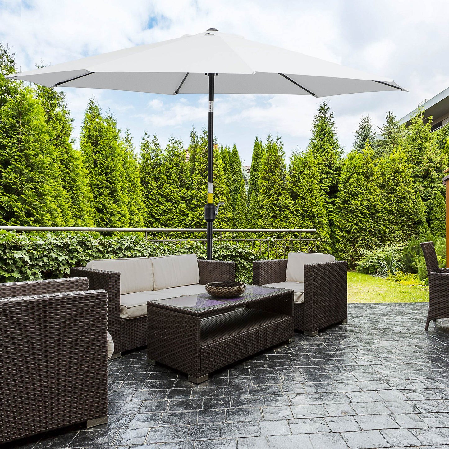 Outsunny Sombrilla De Jardín Ø295x250 Cm Con Manivela E Inclinación Blanco_1