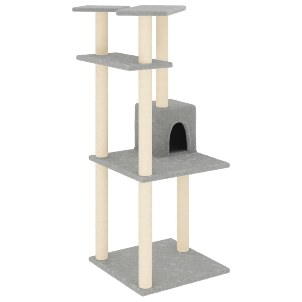 Rascador Para Gatos Con Postes De Sisal Gris Claro 123 Cm_0