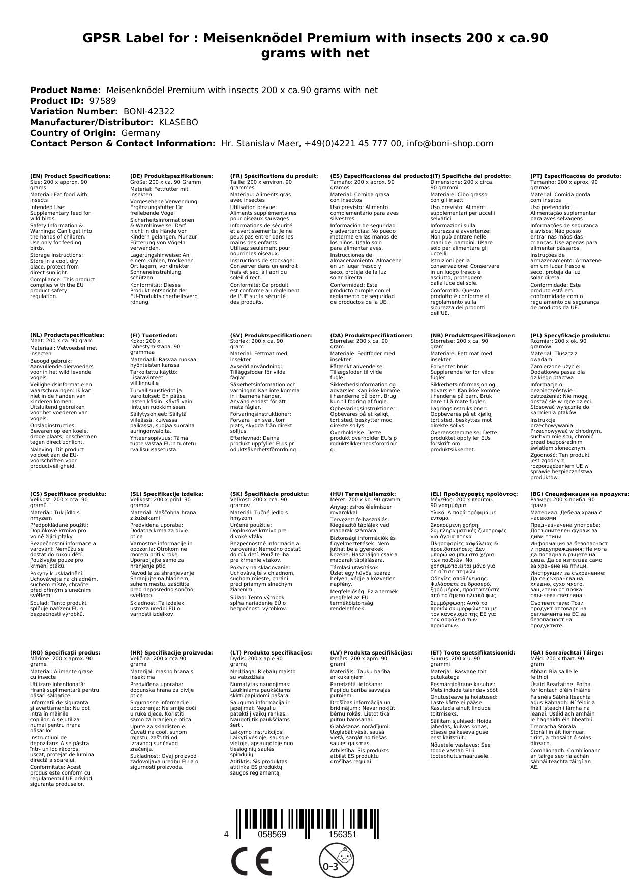 Comida Para Pajaros, Meisenknödel 18kg Con Insectos, 200 Unidades, Premium, Con Red, Comida Para Aves_1