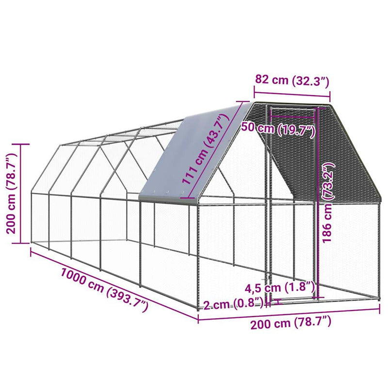 Vidaxl Jaula Gallinero De Acero Galvanizado 2x10x2 M_4