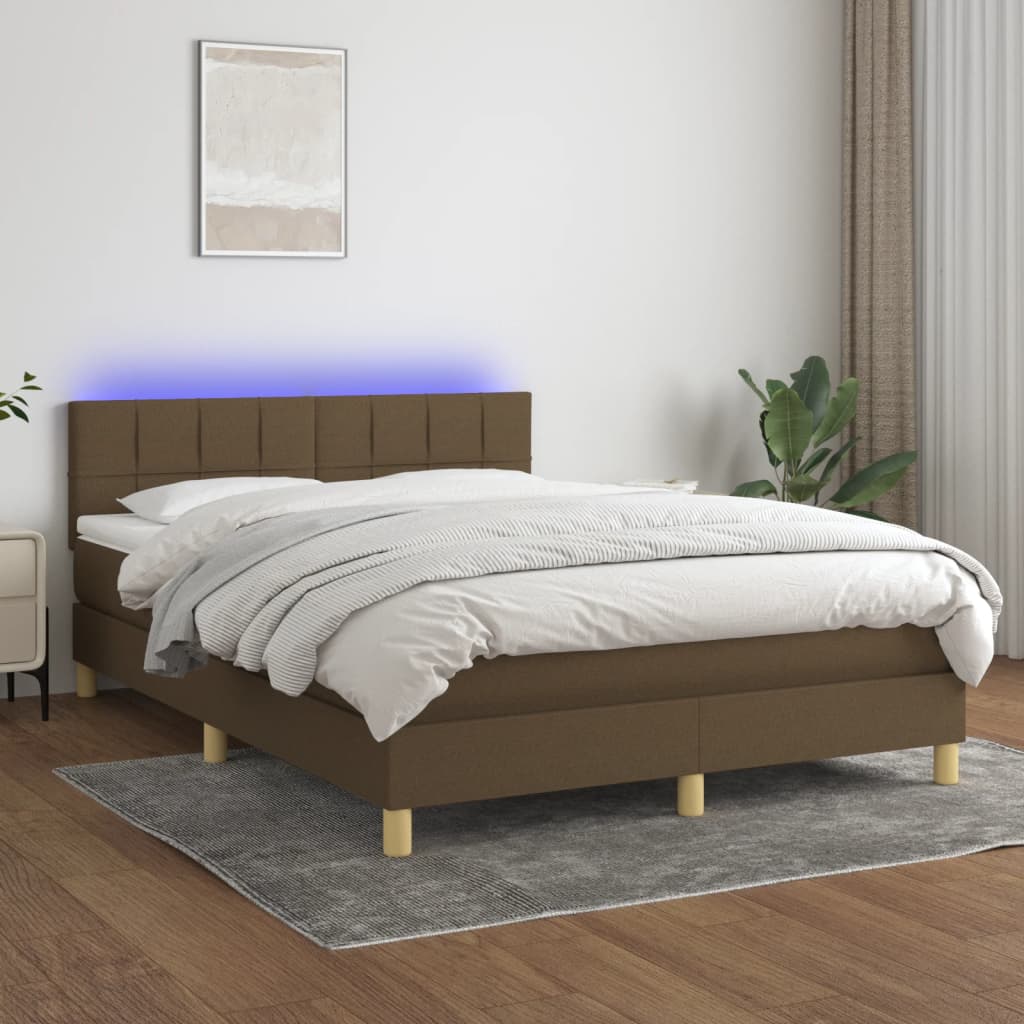 Cama Box Spring Con Colchón Led Tela Marrón Oscuro 140x200 Cm / Vetonek_4