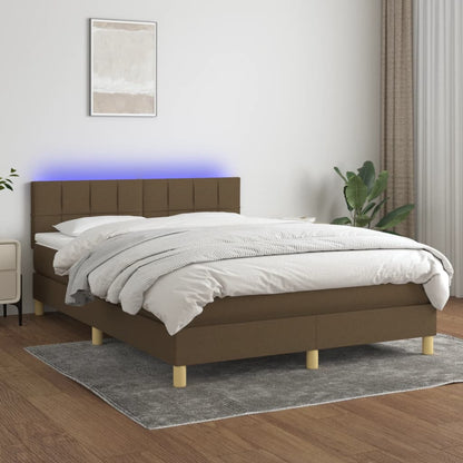 Cama Box Spring Con Colchón Led Tela Marrón Oscuro 140x200 Cm / Vetonek_4