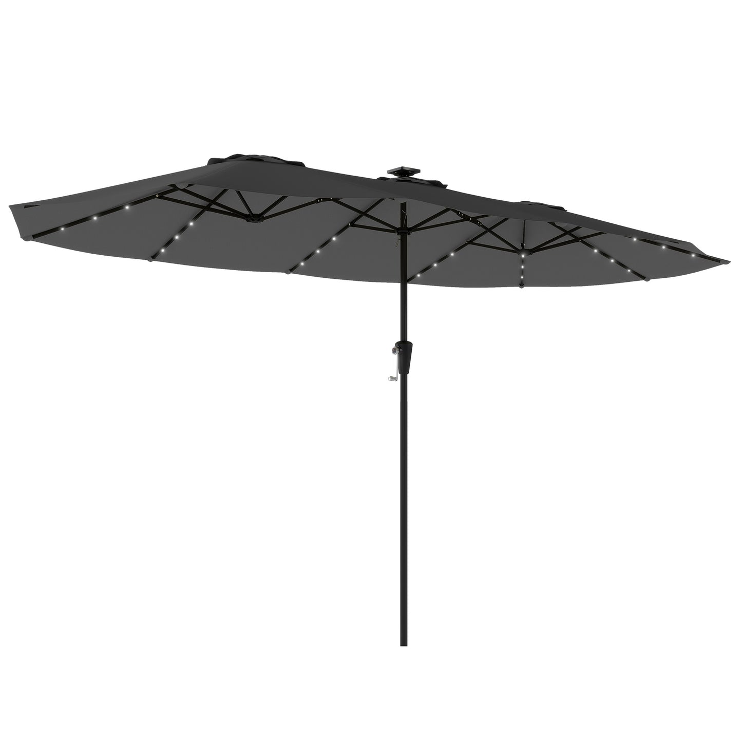 Outsunny Sombrilla Doble 4x2 M Con 36 Luces Led Manivela Upf50+ Gris Oscuro_0