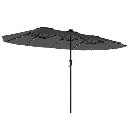 Outsunny Sombrilla Doble 4x2 M Con 36 Luces Led Manivela Upf50+ Gris Oscuro_0