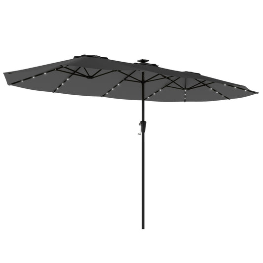 Outsunny Sombrilla Doble 4x2 M Con 36 Luces Led Manivela Upf50+ Gris Oscuro_0