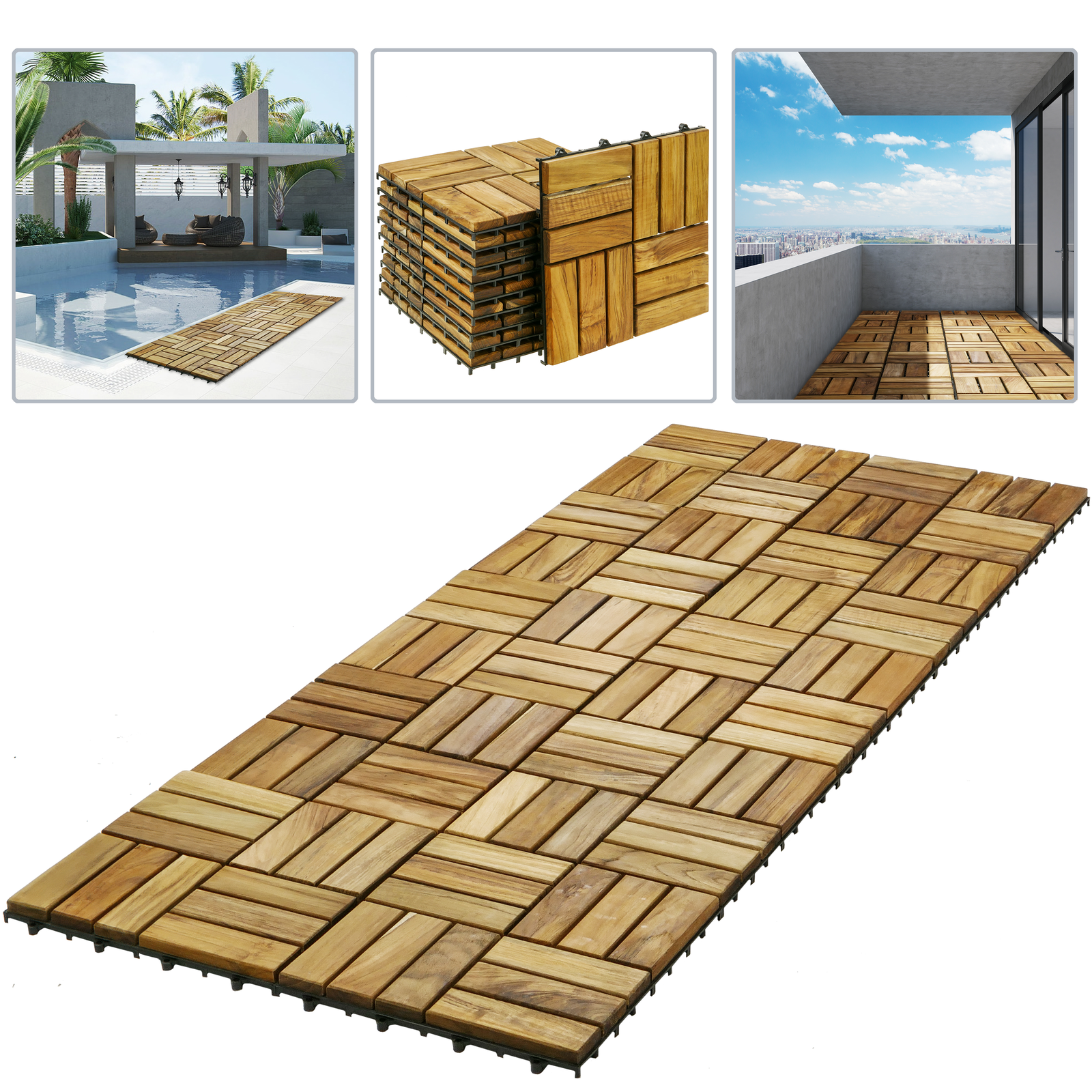 Baldosas 30 X 30 Cm 12 Listones De Madera De Teca Certificada 10 Unidades_1