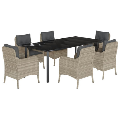 Set Comedor Jardín 7 Pzas Y Cojines Ratán Sintético Gris Claro / Vetonek_0