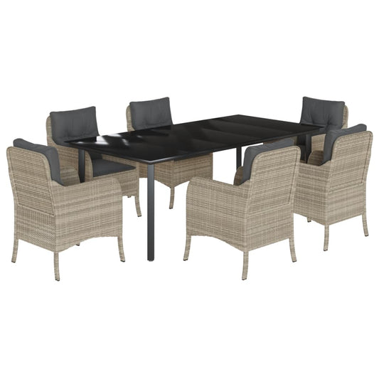 Set Comedor Jardín 7 Pzas Y Cojines Ratán Sintético Gris Claro / Vetonek_0