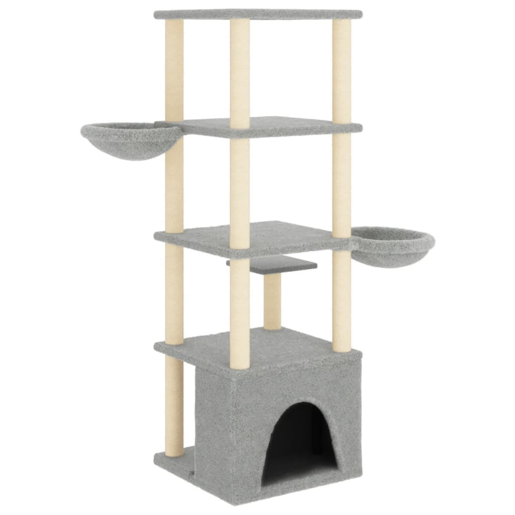 Rascador Para Gatos Con Postes De Sisal Gris Claro 147 Cm_4