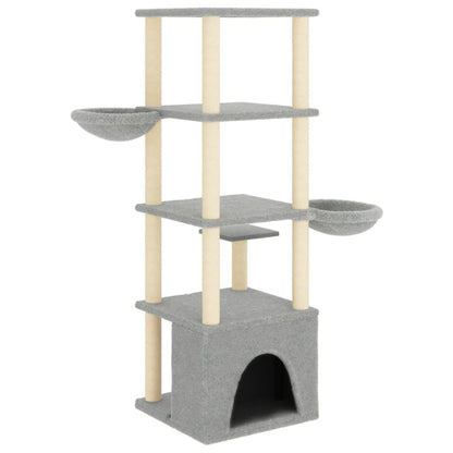 Rascador Para Gatos Con Postes De Sisal Gris Claro 147 Cm_4