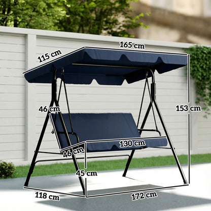 Outsunny Columpio De Jardín De 3 Plazas Techo Ajustable 172x118x153 Cm Azul_2