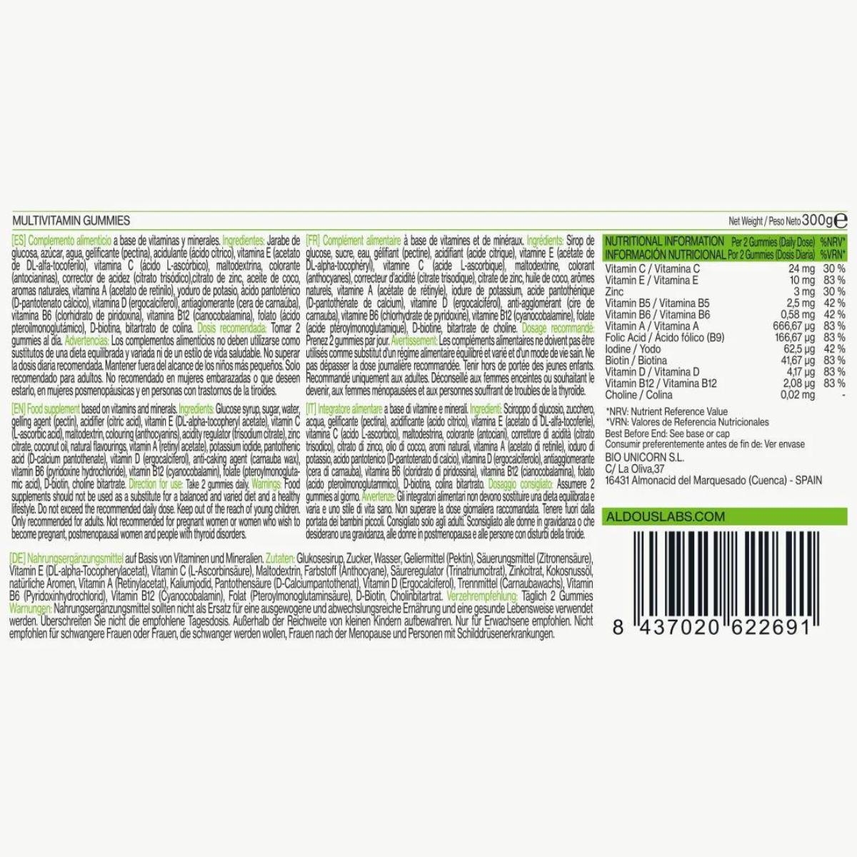 Multivitaminas en gominolas sabor mora Aldous Bio 120 gominolas