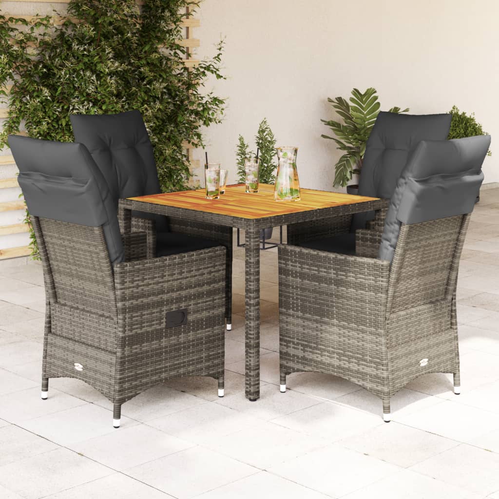 Set Comedor De Jardín 5 Piezas Con Cojines Ratán Sintético Gris / Vetonek_1