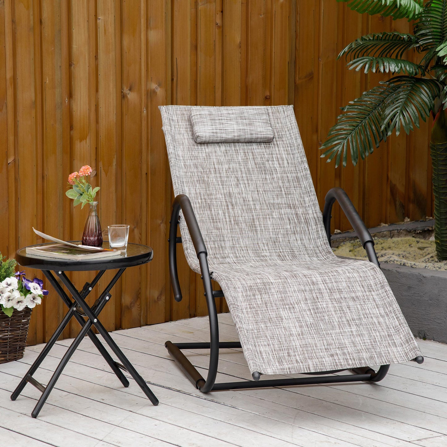 Outsunny Tumbona De Jardín Con Reposacabezas Y Reposapiés 160x59,5x83 Cm Gris_1