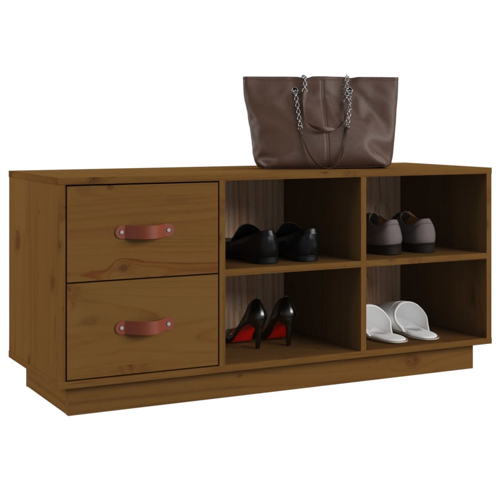 Banco Zapatero Madera Maciza De Pino Marrón Miel 100x34x45 Cm / Vetonek_2