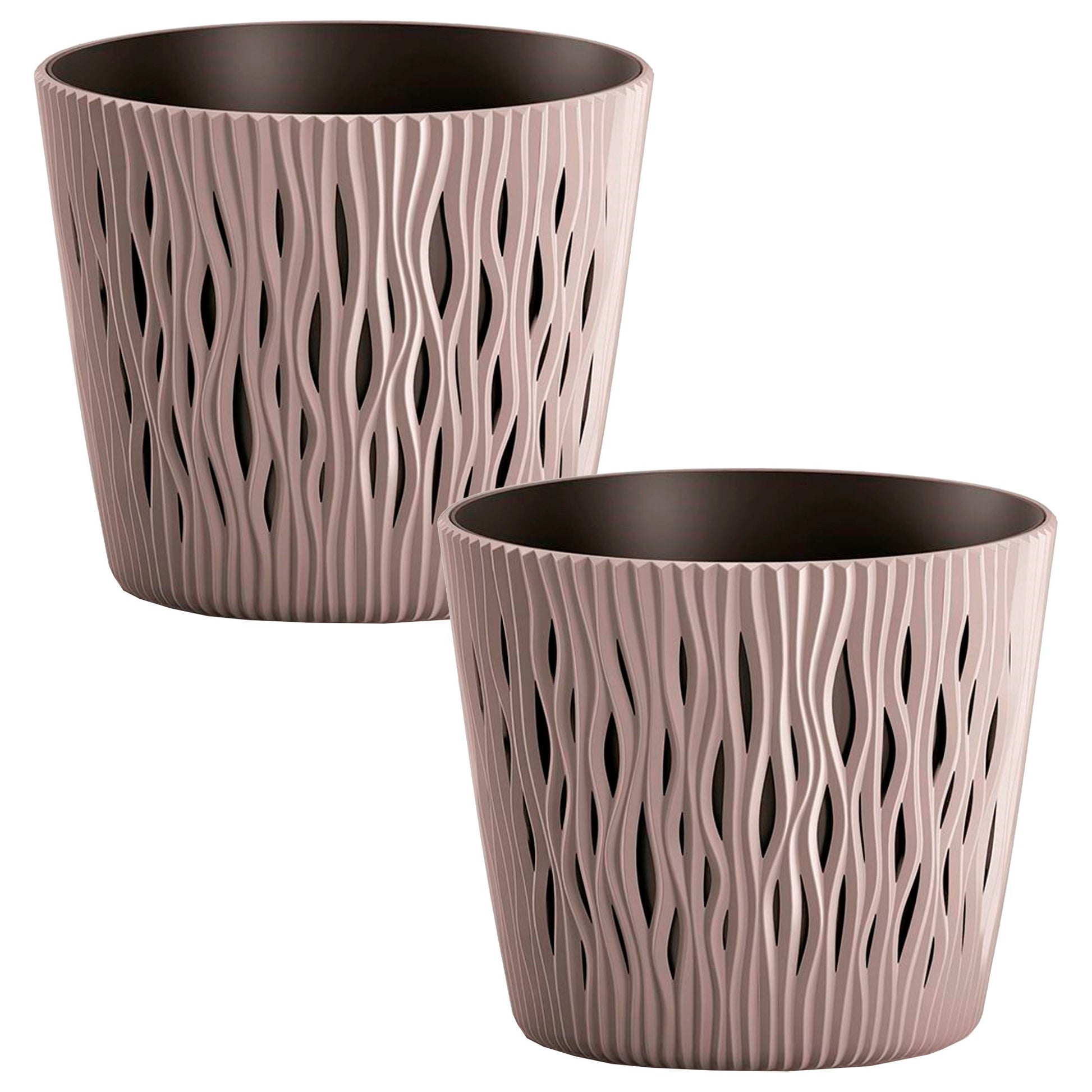 2x Maceta Redonda De Plastico Sandy Round En Color Mocca 12 (largo) X 12 (ancho) X 11,1 (alto) Cm_0