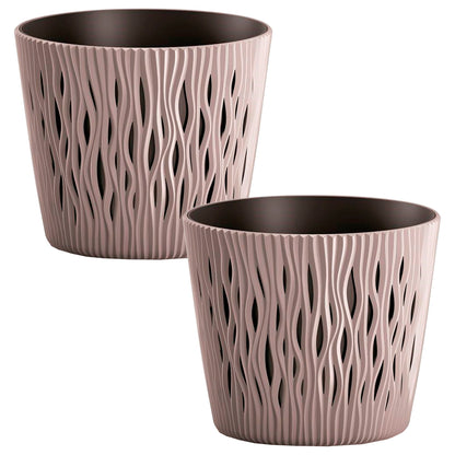 2x Maceta Redonda De Plastico Sandy Round En Color Mocca 12 (largo) X 12 (ancho) X 11,1 (alto) Cm_0