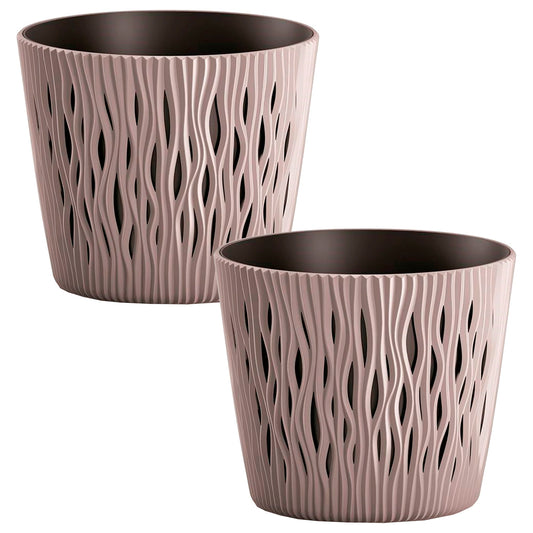 2x Maceta Redonda De Plastico Sandy Round En Color Mocca 12 (largo) X 12 (ancho) X 11,1 (alto) Cm