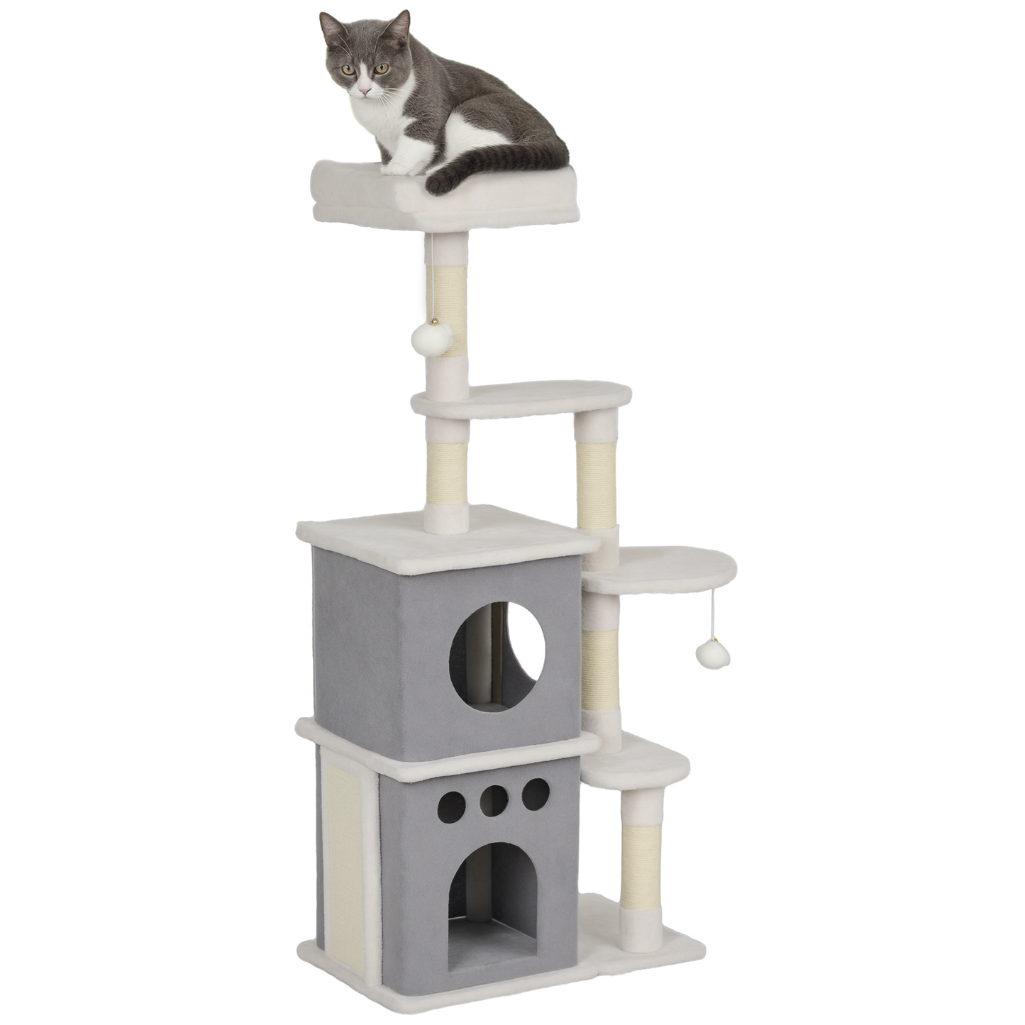 Pawhut Árbol Rascador Para Gatos 126 Cm Con Plataformas Bolas Colgantes Crema_0