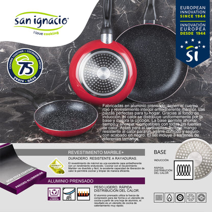 Pack De 3 Sartenes San Ignacio  Ø16cm Ø20cm Ø24cm + Utensilio Multiusos Con 4 Moldes Intercambiables + 20 Bandejas De Conservación_2