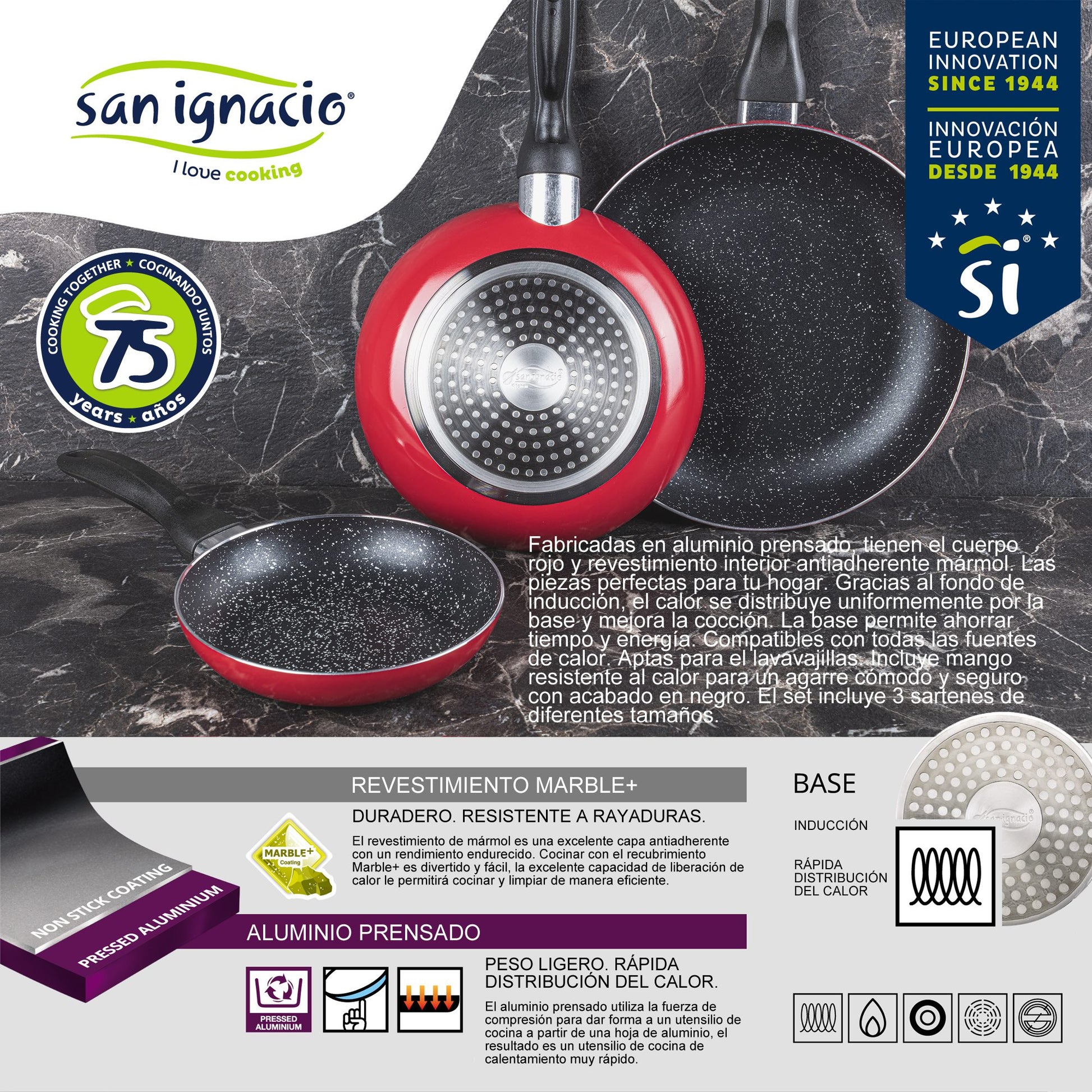 Pack De 3 Sartenes San Ignacio  Ø16cm Ø20cm Ø24cm + Utensilio Multiusos Con 4 Moldes Intercambiables + 20 Bandejas De Conservación_2